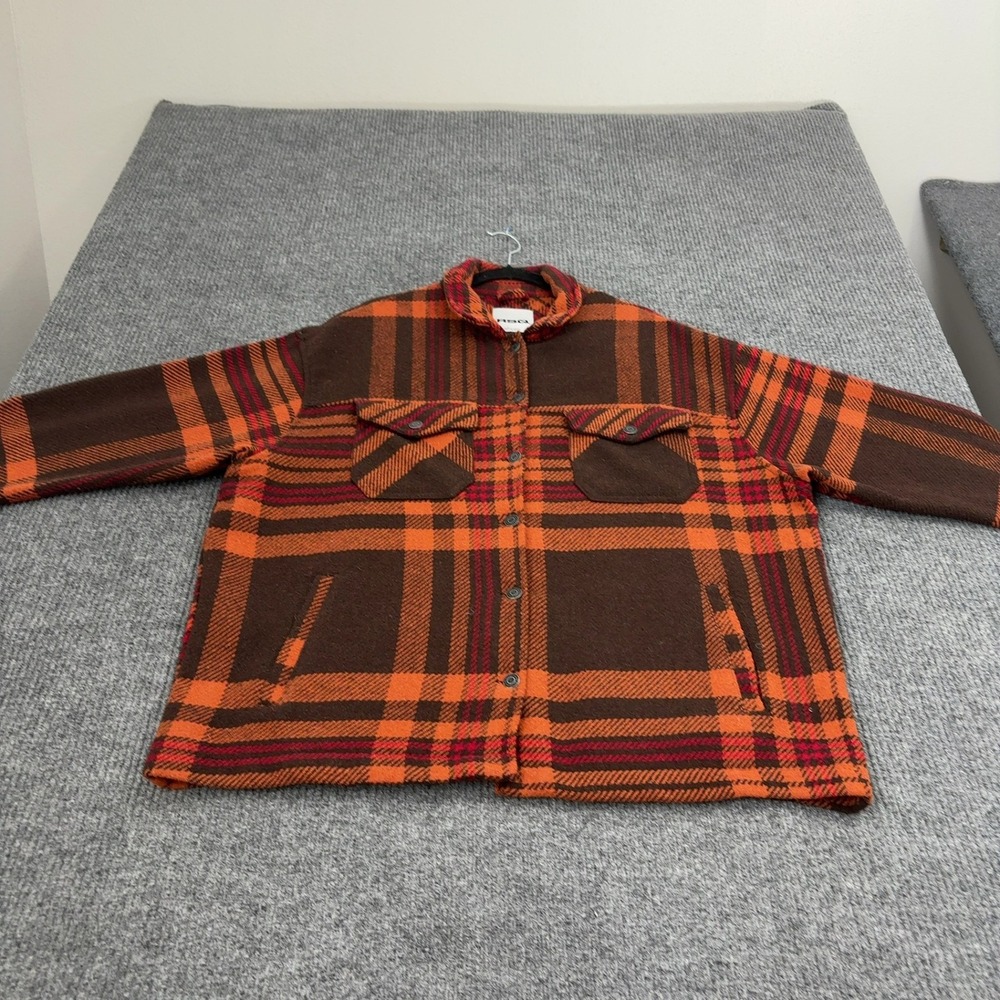 RSQ Shacket Mens XL Brown Polyester Plaid Oversized Button Up Streetwear Style